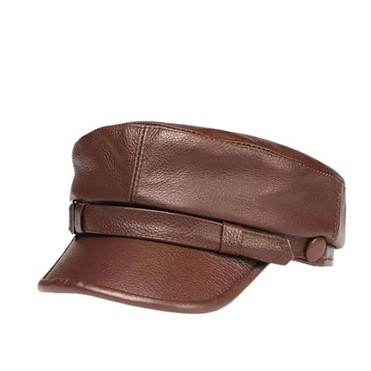 Men's Brown Genuine Cowhide Leather Greek Fisherman Cap – Sailor Mariner Hat