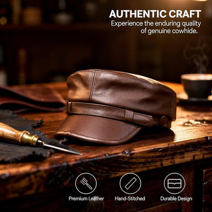 Men's Brown Genuine Cowhide Leather Greek Fisherman Cap – Sailor Mariner Hat