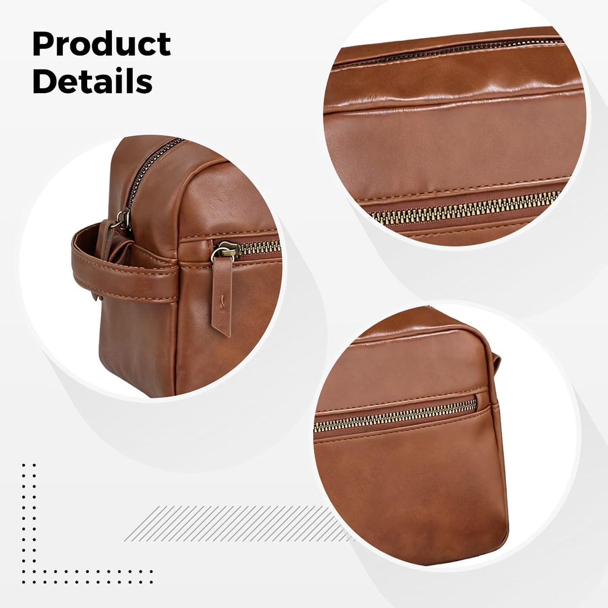Men's Brown PU Leather Toiletry Bag – Large Travel Dopp Kit with Multiple Compartments