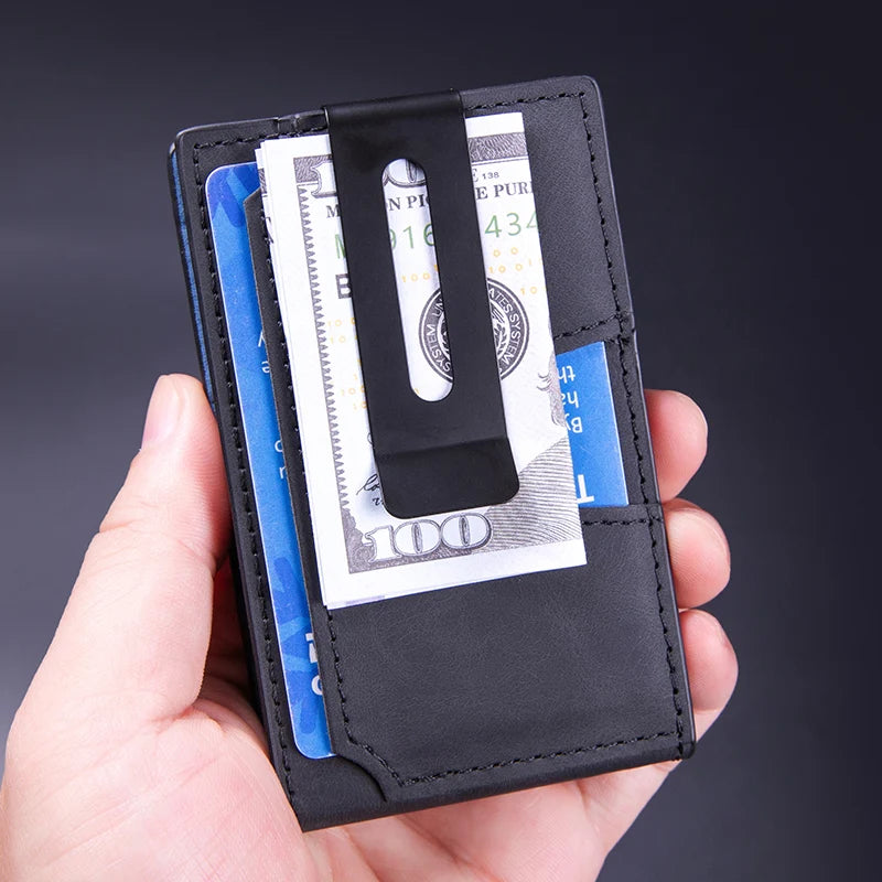Men's Genuine Leather Slim RFID Wallet with Pop-Up Card Holder and Money Clip