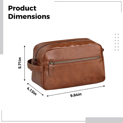 Men's Brown PU Leather Toiletry Bag – Large Travel Dopp Kit with Multiple Compartments