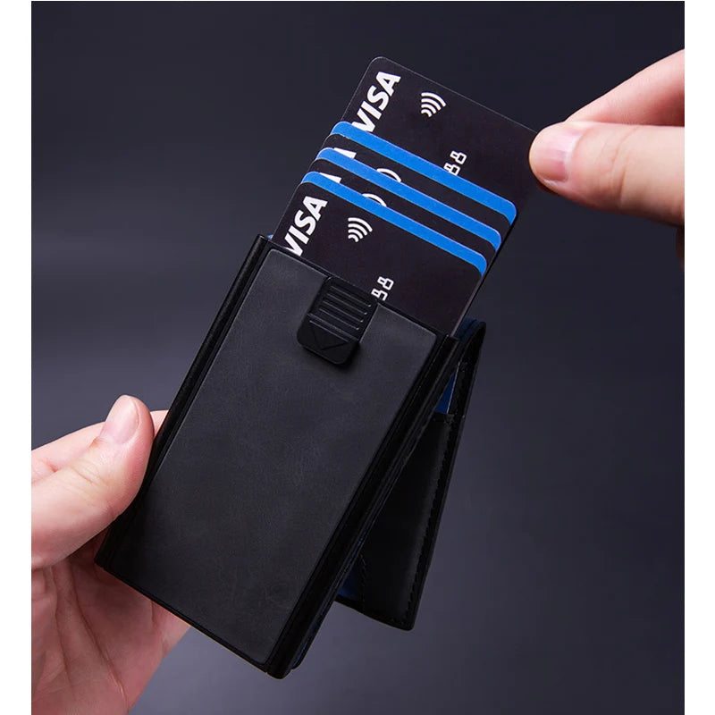 Men's Genuine Leather Slim RFID Wallet with Pop-Up Card Holder and Money Clip