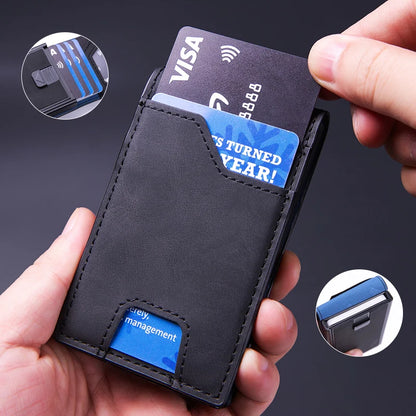 Men's Genuine Leather Slim RFID Wallet with Pop-Up Card Holder and Money Clip