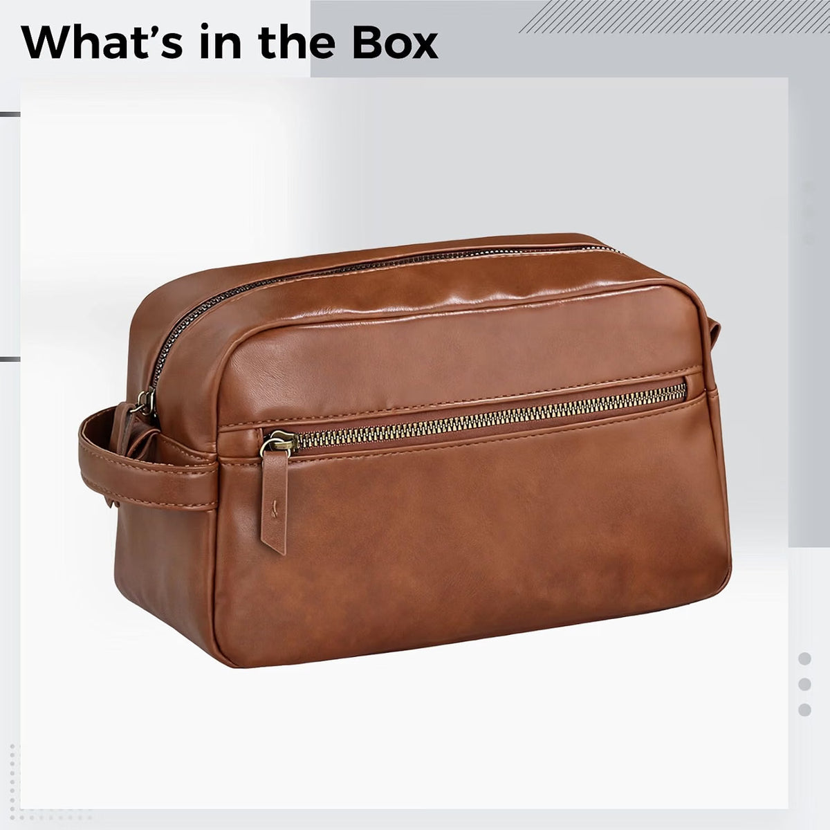 Men's Brown PU Leather Toiletry Bag – Large Travel Dopp Kit with Multiple Compartments
