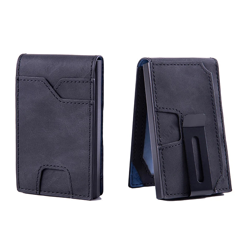 Men's Genuine Leather Slim RFID Wallet with Pop-Up Card Holder and Money Clip