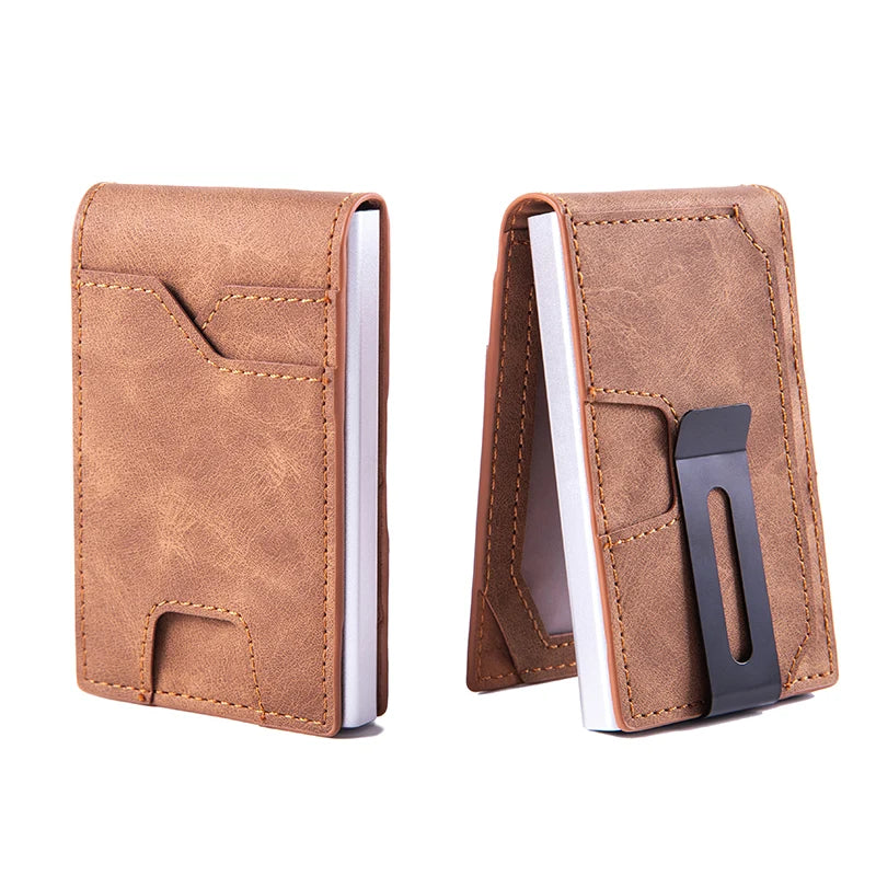 Men's Genuine Leather Slim RFID Wallet with Pop-Up Card Holder and Money Clip
